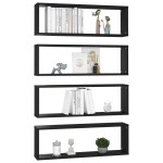 vidaXL Rafturi de perete cub 4 buc. negru 80x15x26,5 cm lemn prelucrat vidaXL Rafturi de perete cub 4 buc. negru 80x15x26,5 cm lemn prelucrat