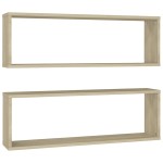 vidaXL Rafturi de perete cub, 2 buc., stejar sonoma, 80x15x26,5 cm PAL
