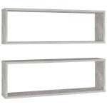 vidaXL Rafturi de perete cub, 2 buc., gri beton, 80x15x26,5 cm, PAL vidaXL Rafturi de perete cub, 2 buc., gri beton, 80x15x26,5 cm, PAL