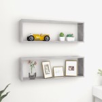 vidaXL Rafturi de perete cub, 2 buc., gri beton, 80x15x26,5 cm, PAL vidaXL Rafturi de perete cub, 2 buc., gri beton, 80x15x26,5 cm, PAL