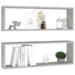 vidaXL Rafturi de perete cub, 2 buc., gri beton, 80x15x26,5 cm, PAL vidaXL Rafturi de perete cub, 2 buc., gri beton, 80x15x26,5 cm, PAL
