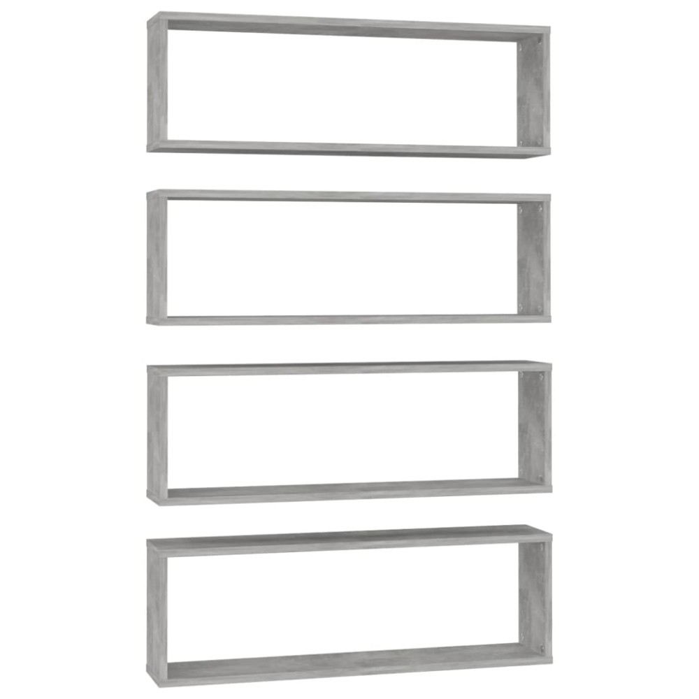 vidaXL Rafturi de perete cub, 4 buc., gri beton, 80x15x26,5 cm, PAL