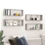 vidaXL Rafturi de perete cub, 4 buc., gri beton, 80x15x26,5 cm, PAL vidaXL Rafturi de perete cub, 4 buc., gri beton, 80x15x26,5 cm, PAL
