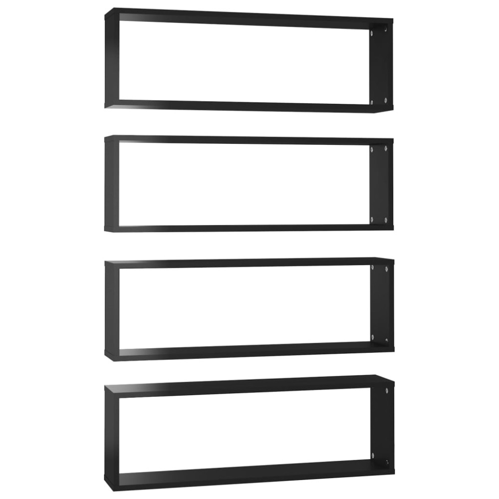 vidaXL Rafturi de perete cub 4 buc negru extralucios 80x15x26,5 cm PAL