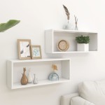 vidaXL Rafturi de perete cub 2 bucăți alb 60x15x23 cm lemn prelucrat vidaXL Rafturi de perete cub 2 bucăți alb 60x15x23 cm lemn prelucrat