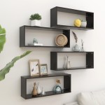 vidaXL Rafturi de perete în formă de cub, 4 bucăți, negru, 60x15x23 cm, PAL vidaXL Rafturi de perete în formă de cub, 4 bucăți, negru, 60x15x23 cm, PAL