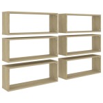 vidaXL Rafturi de perete cub, 6 buc., stejar sonoma, 60x15x23 cm, PAL vidaXL Rafturi de perete cub, 6 buc., stejar sonoma, 60x15x23 cm, PAL