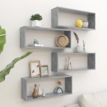 vidaXL Rafturi de perete cub, 4 buc, gri beton, 60x15x23 cm, PAL vidaXL Rafturi de perete cub, 4 buc, gri beton, 60x15x23 cm, PAL