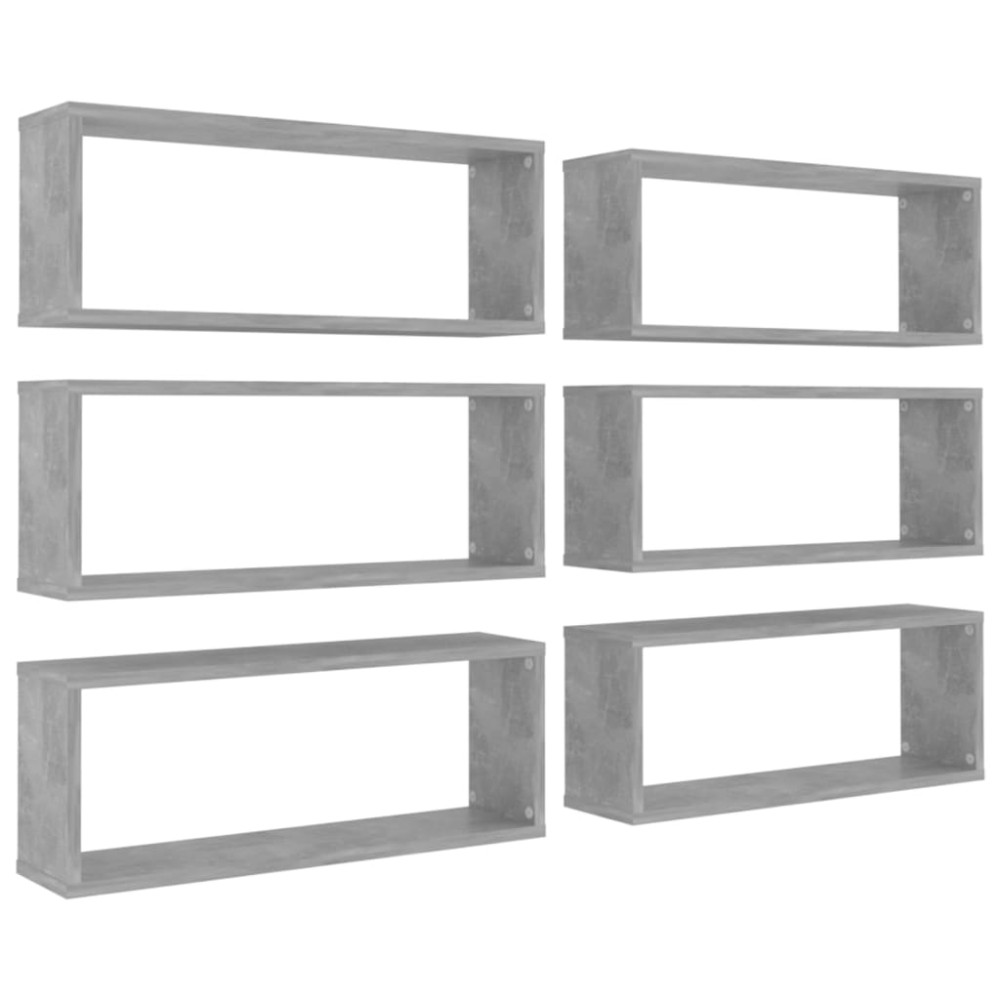 vidaXL Rafturi de perete cub, 6 buc, gri beton, 60x15x23 cm, PAL