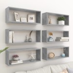 vidaXL Rafturi de perete cub, 6 buc, gri beton, 60x15x23 cm, PAL vidaXL Rafturi de perete cub, 6 buc, gri beton, 60x15x23 cm, PAL