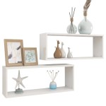 vidaXL Rafturi de perete cub, 2 buc, alb extralucios, 60x15x23 cm, PAL vidaXL Rafturi de perete cub, 2 buc, alb extralucios, 60x15x23 cm, PAL