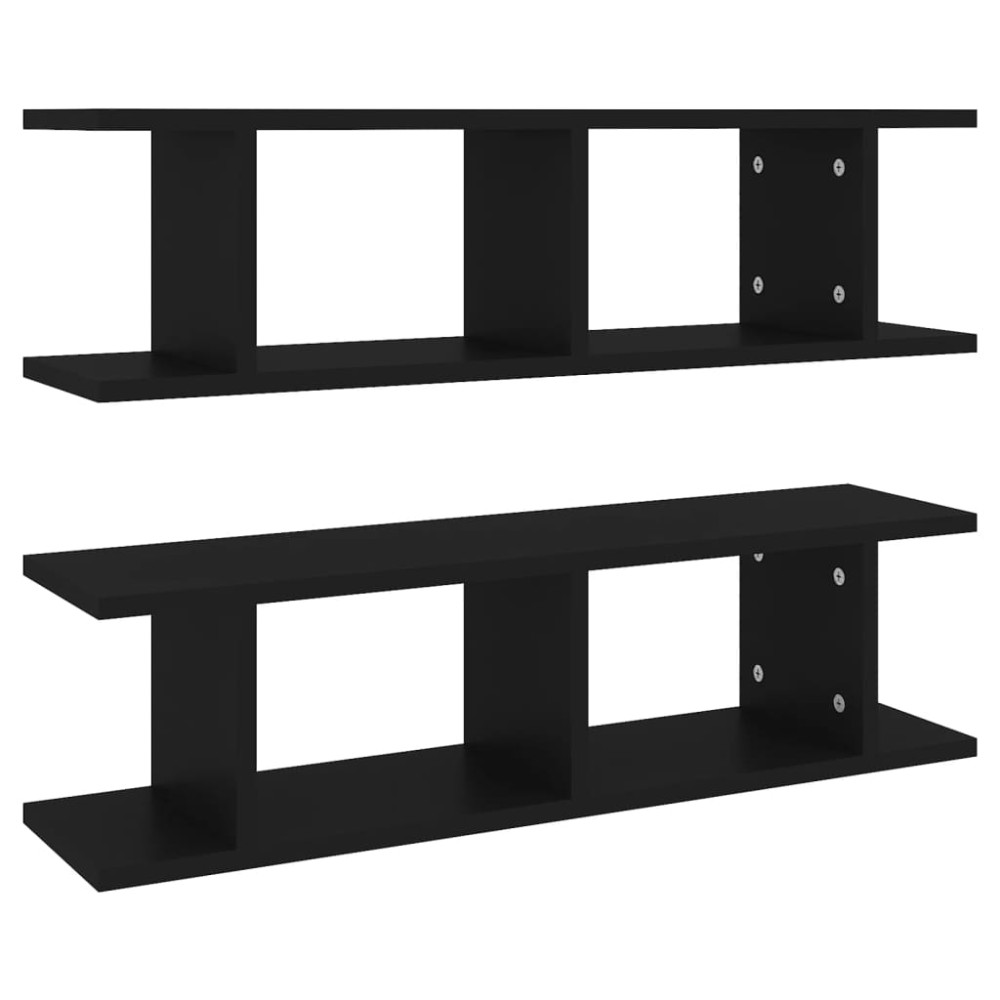 vidaXL Rafturi de perete, 2 buc., negru, 75x18x20 cm, lemn