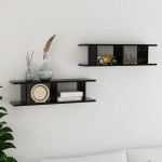 vidaXL Rafturi de perete, 2 buc., negru, 75x18x20 cm, lemn vidaXL Rafturi de perete, 2 buc., negru, 75x18x20 cm, lemn
