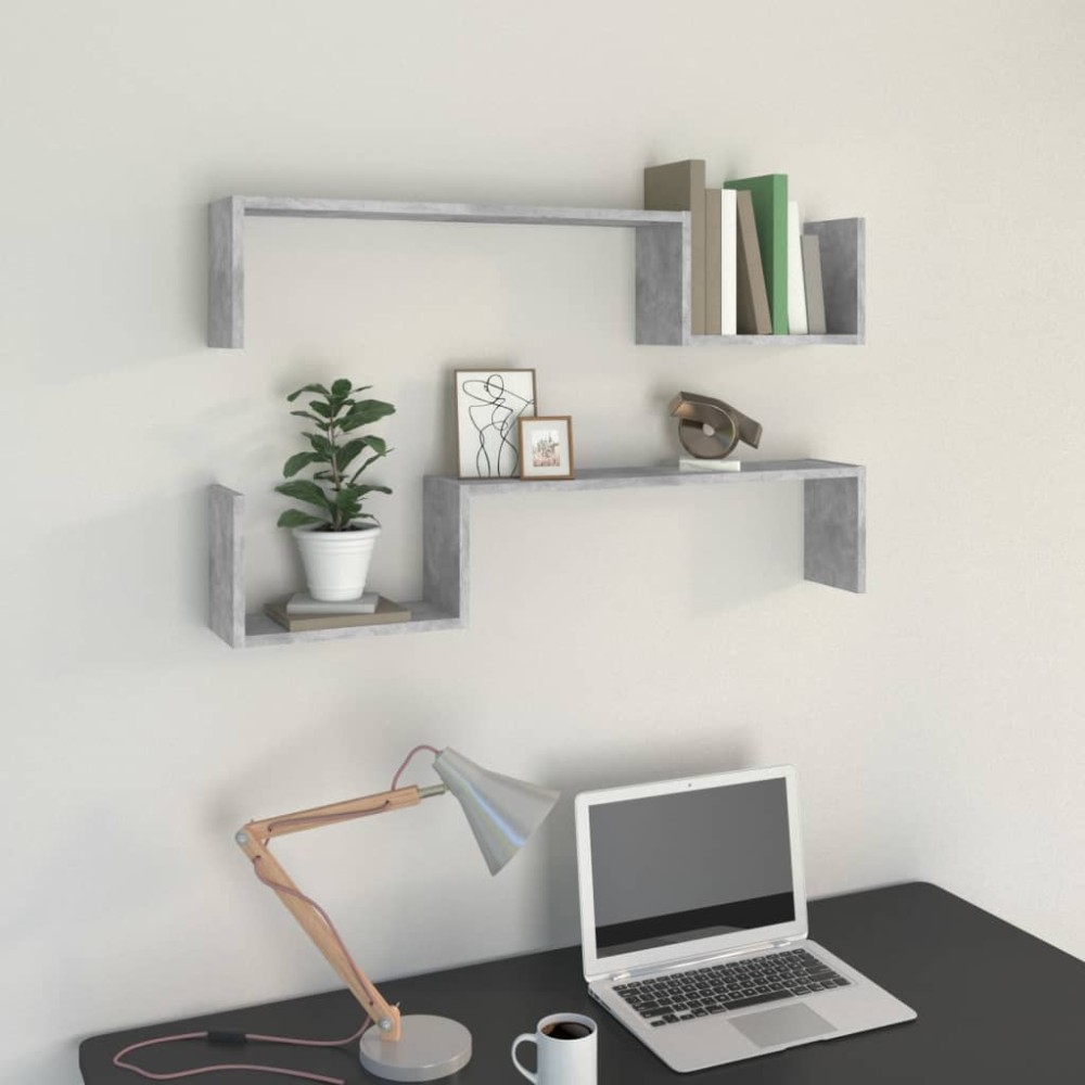 vidaXL Rafturi de perete, 2 buc, gri beton, 100x15x20 cm, PAL