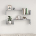 vidaXL Rafturi de perete, 2 buc, gri beton, 100x15x20 cm, PAL