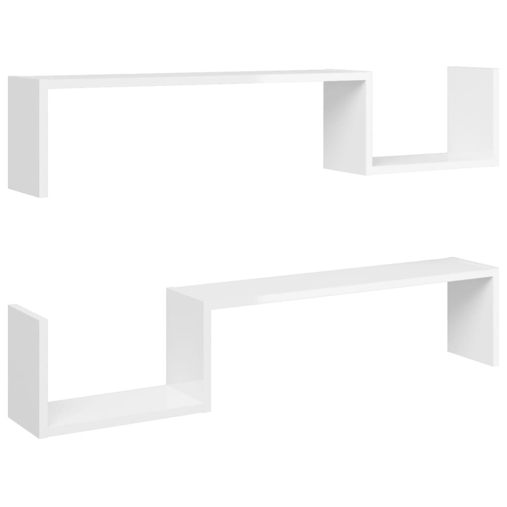 vidaXL Rafturi de perete 2 buc. alb lucios 100x15x20 cm lemn prelucrat
