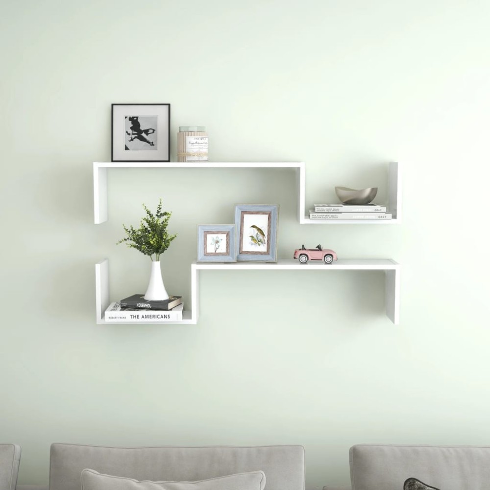 vidaXL Rafturi de perete 2 buc. alb lucios 100x15x20 cm lemn prelucrat