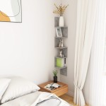 vidaXL Raft de perete pentru colț, gri beton, 20x20x127,5 cm , PAL vidaXL Raft de perete pentru colț, gri beton, 20x20x127,5 cm , PAL