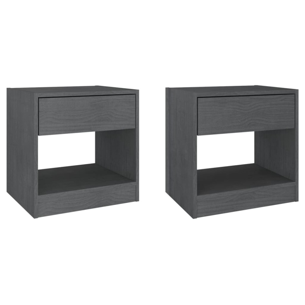 vidaXL Noptiere, 2 buc., gri, 40x31x40 cm, lemn masiv de pin