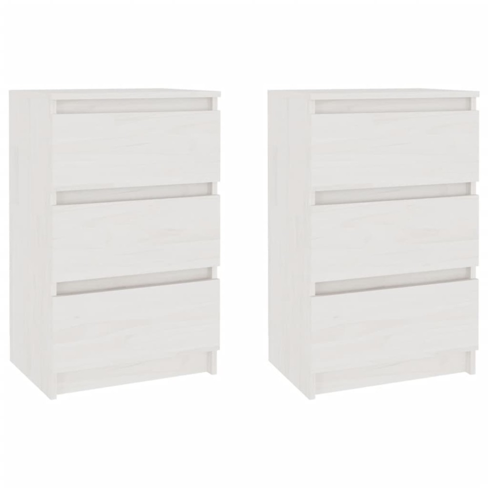 vidaXL Noptiere, 2 buc, alb, 40x29,5x64 cm, lemn masiv de pin