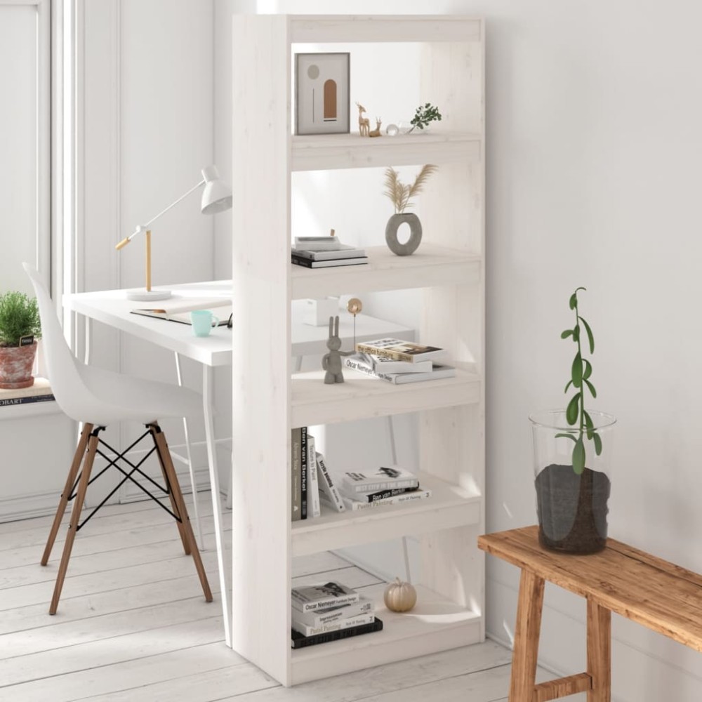 vidaXL Bibliotecă/Separator cameră, alb, 60x30x167,5cm, lemn masiv pin