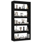 vidaXL Bibliotecă/Separator cameră negru 80x30x167,4 cm lemn masiv pin vidaXL Bibliotecă/Separator cameră negru 80x30x167,4 cm lemn masiv pin