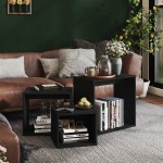 vidaXL Măsuțe suprapuse, 3 buc., negru, PAL