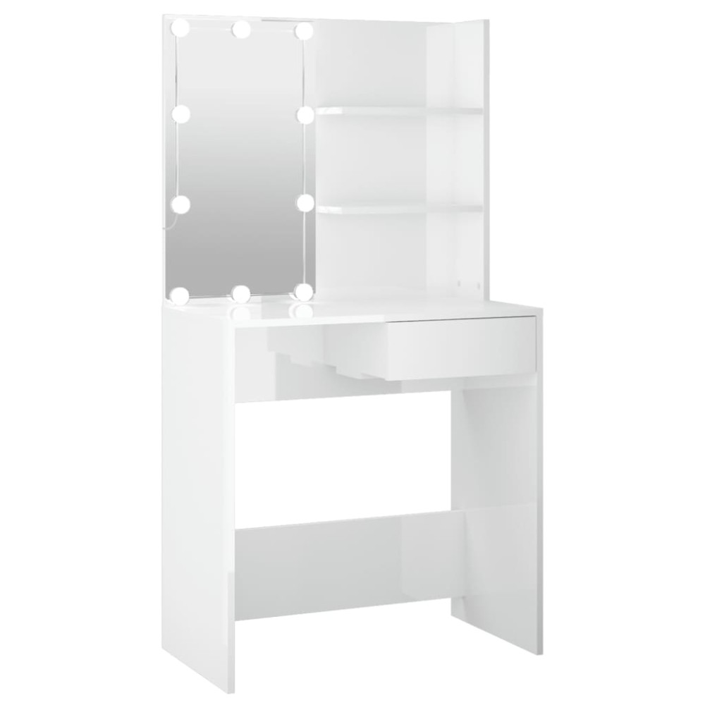 vidaXL Masă de toaletă cu LED, alb extralucios, 74,5x40x141 cm