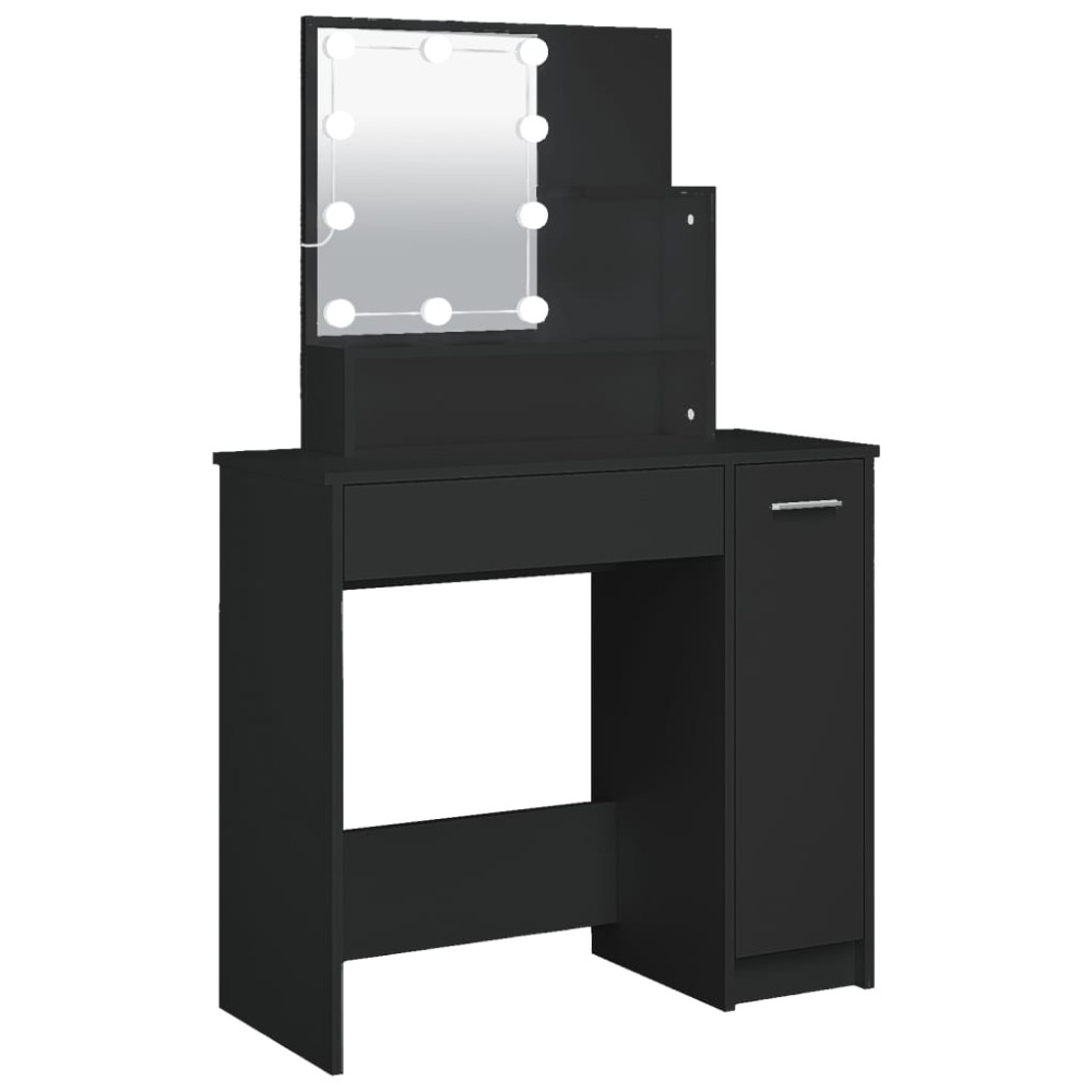 vidaXL Masă de toaletă cu LED, negru, 86,5x35x136 cm