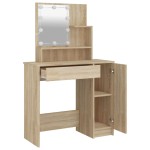 vidaXL Masă de toaletă cu LED, stejar sonoma, 86,5x35x136 cm vidaXL Masă de toaletă cu LED, stejar sonoma, 86,5x35x136 cm