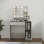 vidaXL Masă de toaletă cu LED, gri beton, 86,5x35x141 cm vidaXL Masă de toaletă cu LED, gri beton, 86,5x35x141 cm