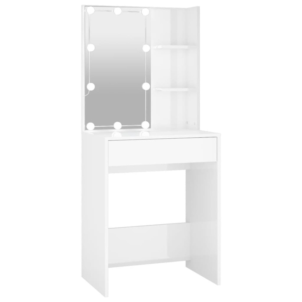 vidaXL Masă de toaletă cu LED, alb extralucios, 60x40x140 cm