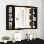 vidaXL Dulap cu oglindă și LED, negru, 76x15x55 cm vidaXL Dulap cu oglindă și LED, negru, 76x15x55 cm