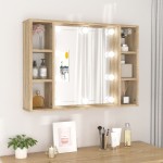 vidaXL Dulap cu oglindă și LED, stejar sonoma, 76x15x55 cm vidaXL Dulap cu oglindă și LED, stejar sonoma, 76x15x55 cm