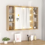 vidaXL Dulap cu oglindă și LED, stejar sonoma, 76x15x55 cm vidaXL Dulap cu oglindă și LED, stejar sonoma, 76x15x55 cm