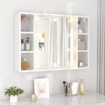 vidaXL Dulap cu oglindă și LED, alb extralucios, 76x15x55 cm vidaXL Dulap cu oglindă și LED, alb extralucios, 76x15x55 cm