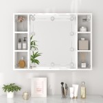 vidaXL Dulap cu oglindă și LED, alb extralucios, 76x15x55 cm vidaXL Dulap cu oglindă și LED, alb extralucios, 76x15x55 cm