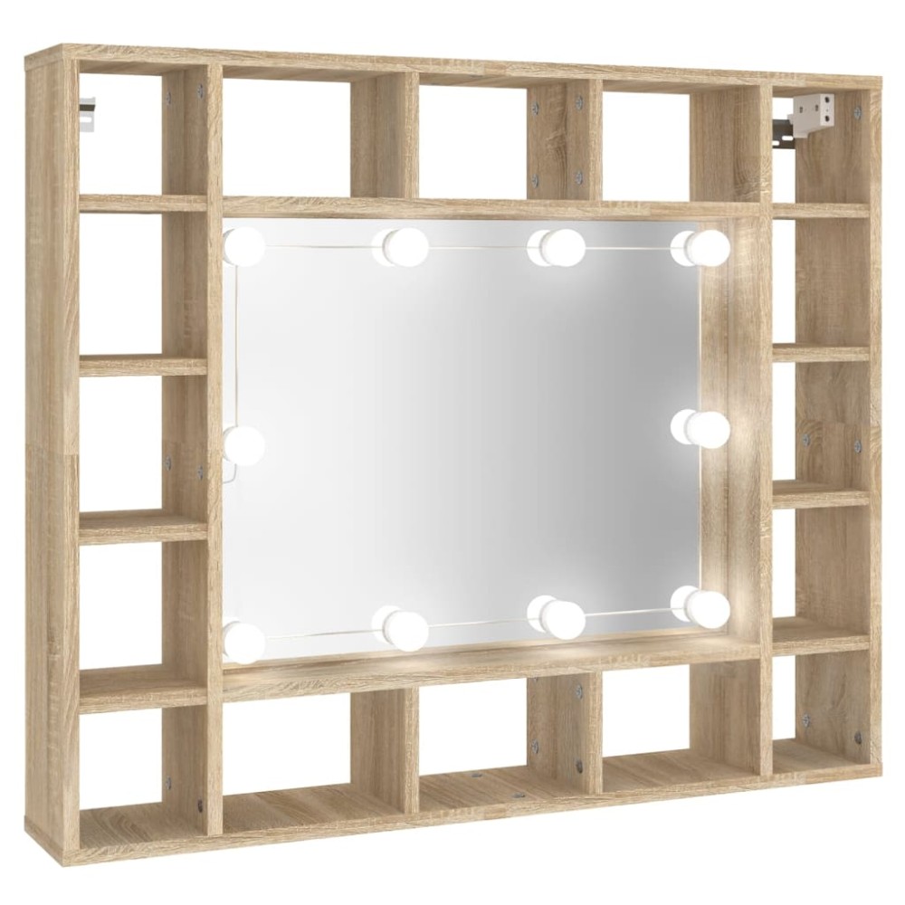vidaXL Dulap cu oglindă și LED, stejar sonoma, 91x15x76,5 cm