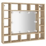 vidaXL Dulap cu oglindă și LED, stejar sonoma, 91x15x76,5 cm vidaXL Dulap cu oglindă și LED, stejar sonoma, 91x15x76,5 cm