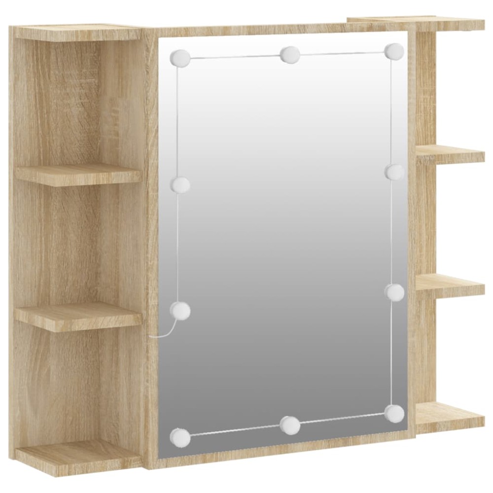 vidaXL Dulap cu oglindă și LED, stejar sonoma, 70x16,5x60 cm