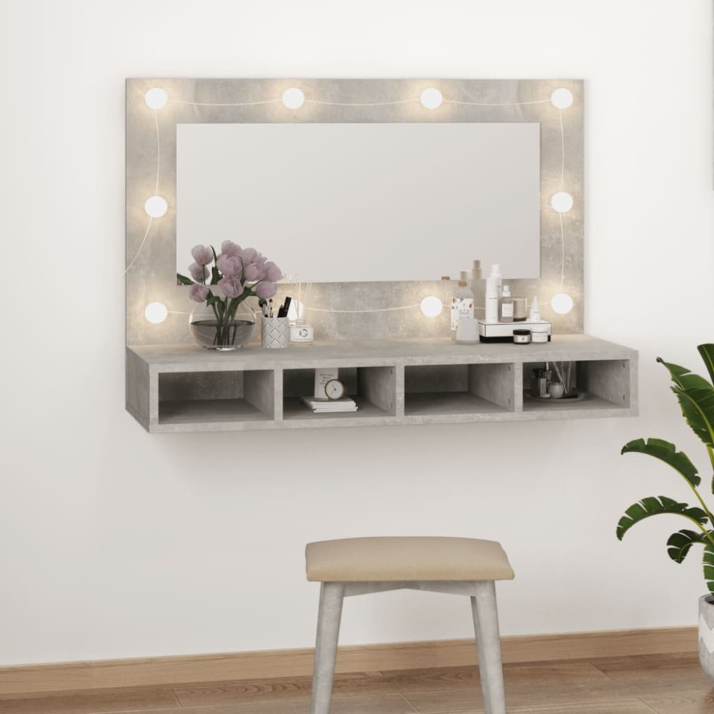 vidaXL Dulap cu oglindă și LED, gri beton, 90x31,5x62 cm