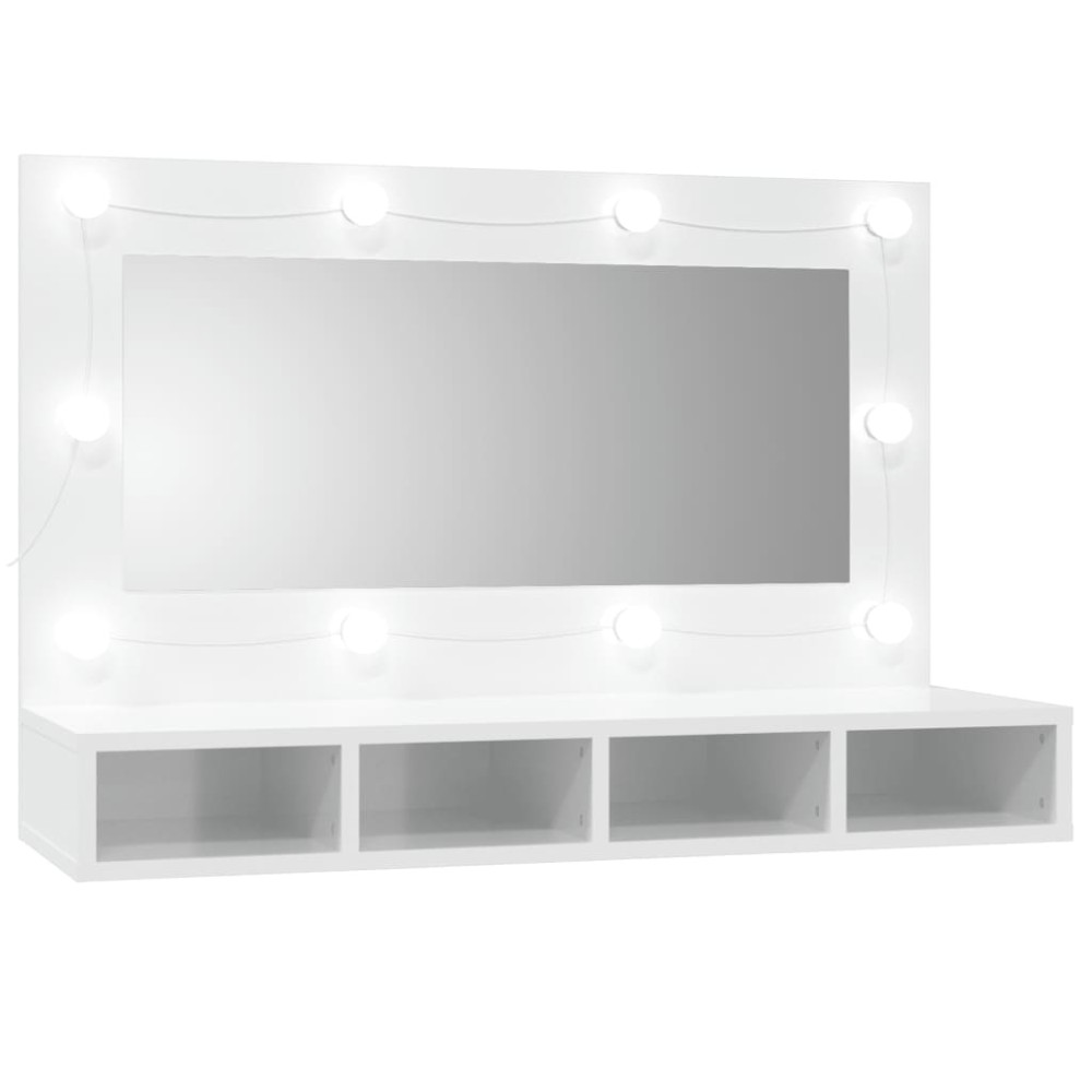 vidaXL Dulap cu oglindă și LED, alb extralucios, 90x31,5x62 cm