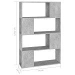 vidaXL Bibliotecă/Separator cameră, gri beton, 80x24x124,5 cm, PAL