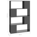 vidaXL Bibliotecă/Separator cameră, gri extralucios, 80x24x124,5 cm