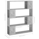 vidaXL Bibliotecă/Separator cameră, gri beton, 100x24x124 cm vidaXL Bibliotecă/Separator cameră, gri beton, 100x24x124 cm