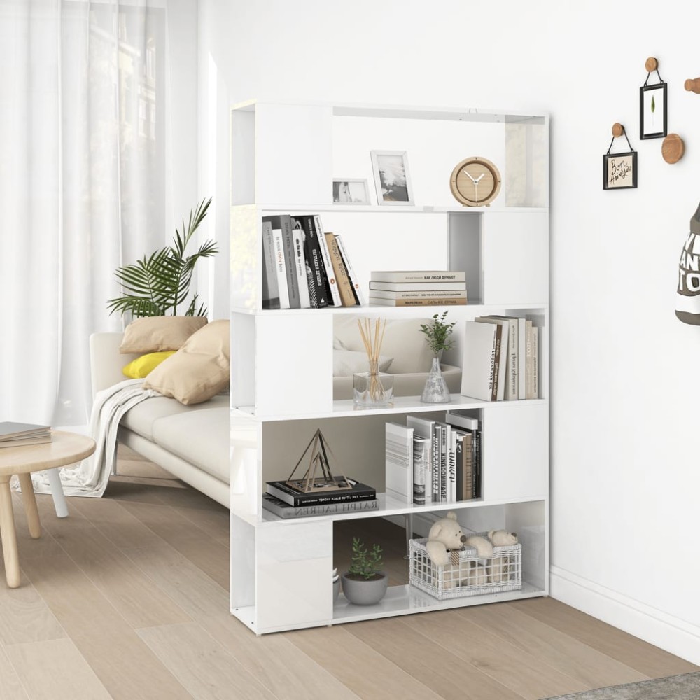 vidaXL Bibliotecă/Separator, alb extralucios, lemn prelucrat