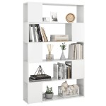 vidaXL Bibliotecă/Separator, alb extralucios, lemn prelucrat vidaXL Bibliotecă/Separator, alb extralucios, lemn prelucrat