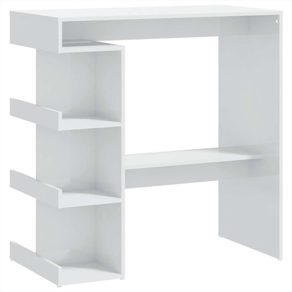 vidaXL Masă bar cu raft depozitare alb extralucios 100x50x101,5cm lemn