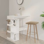 vidaXL Masă bar cu raft depozitare alb extralucios 100x50x101,5cm lemn vidaXL Masă bar cu raft depozitare alb extralucios 100x50x101,5cm lemn