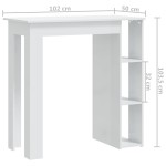vidaXL Masă de bar cu raft, alb extralucios, 102x50x103,5 cm, PAL